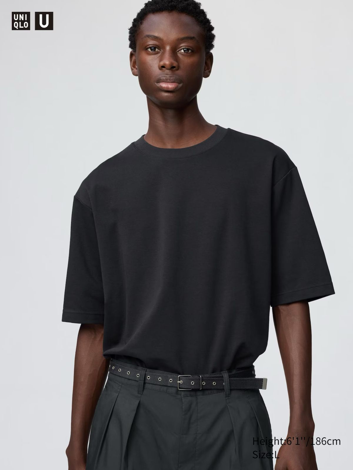 AIRism Cotton Oversized Crew Neck T-Shirt Black
