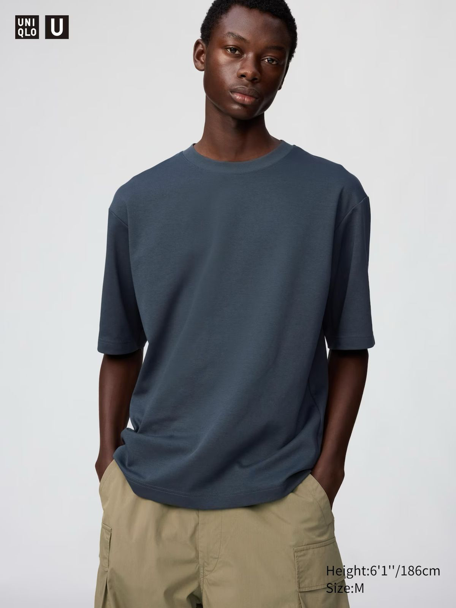 AIRism Cotton Oversized Crew Neck T-Shirt Dark Blue-Gray