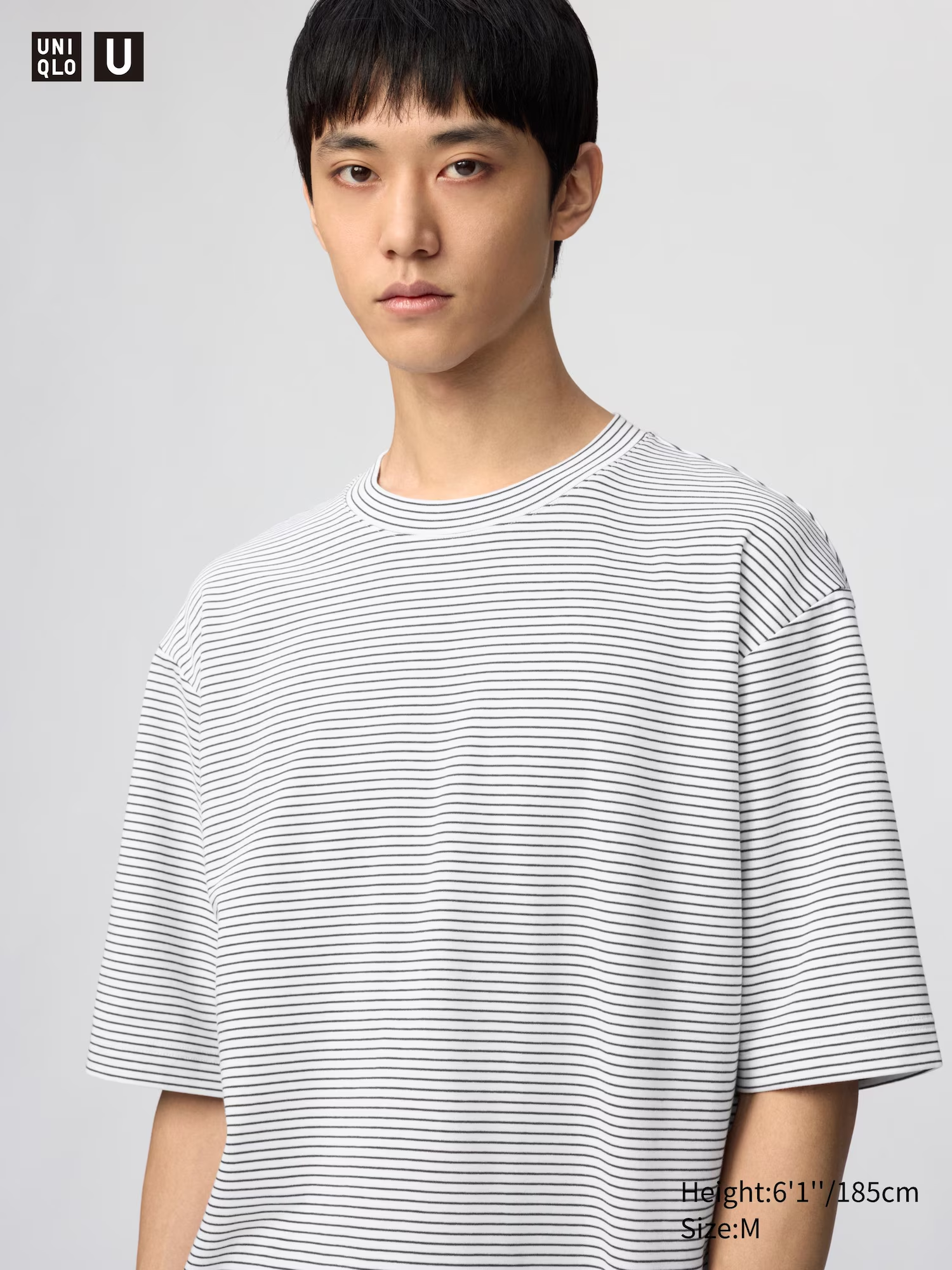 AIRism Cotton Oversized Crew Neck T-Shirt (Striped) White