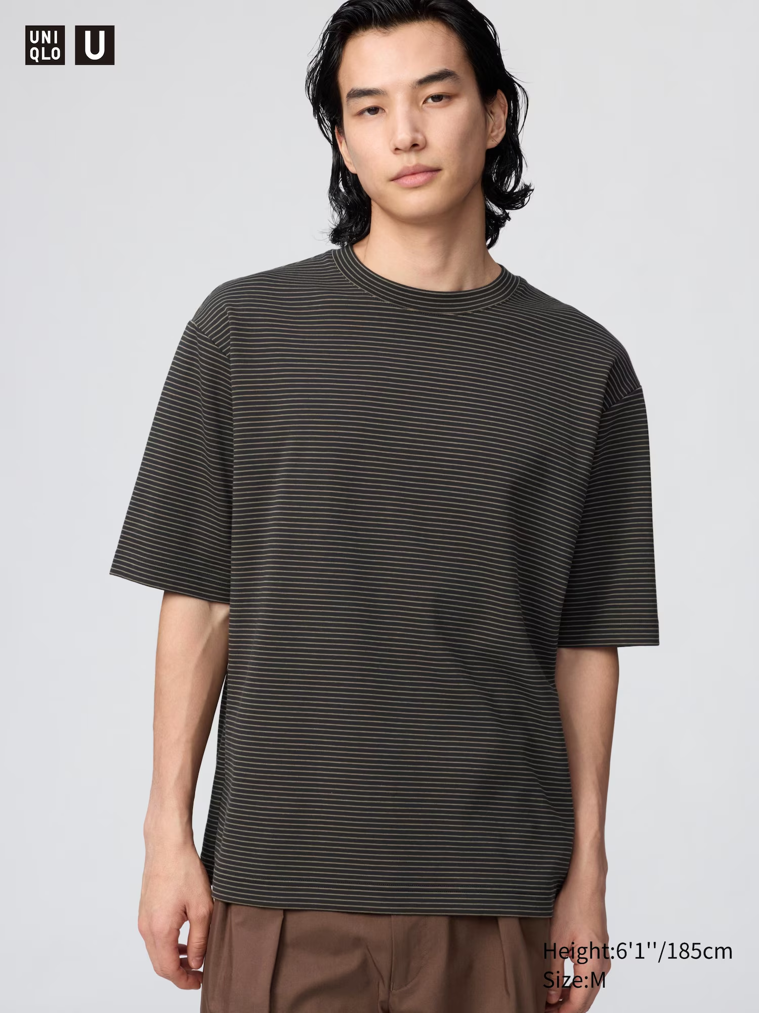 AIRism Cotton Oversized Crew Neck T-Shirt (Striped) Black