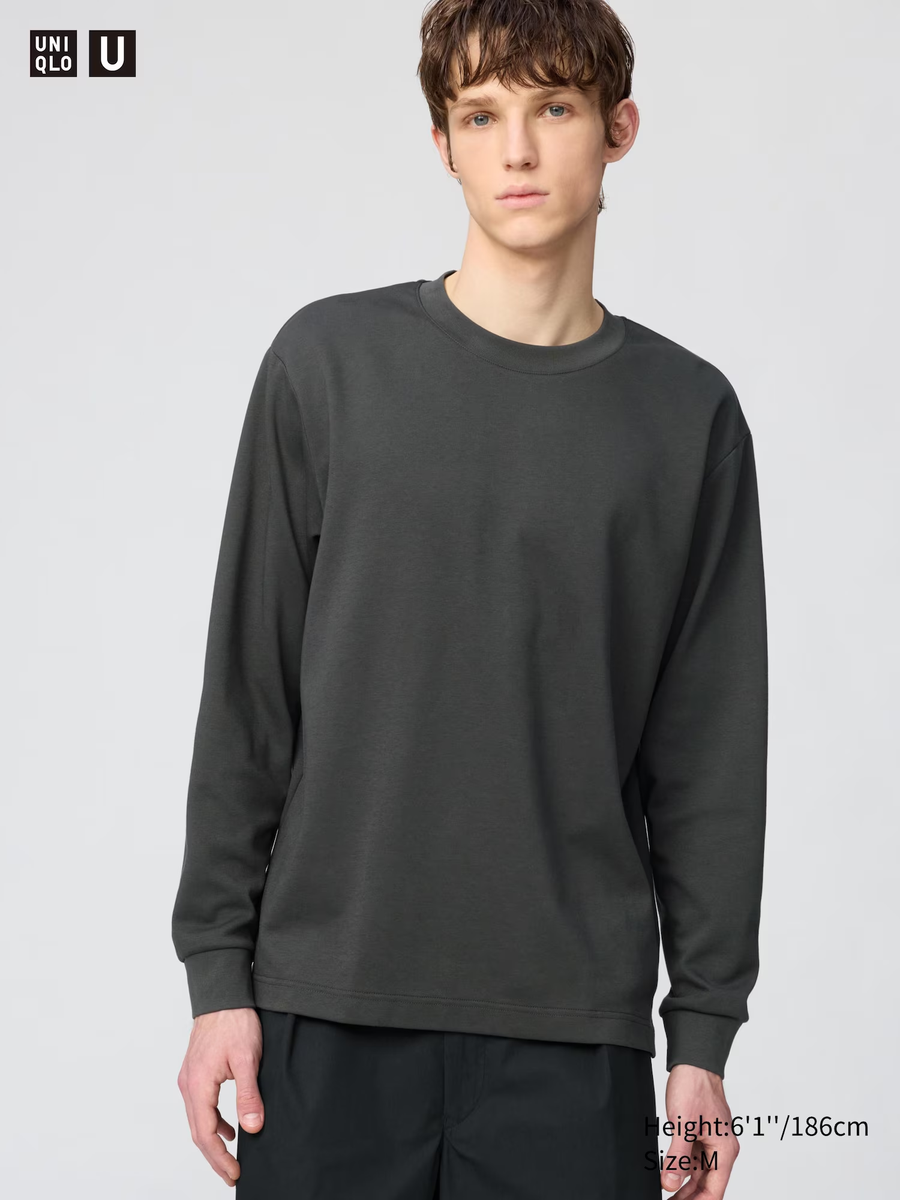 AIRism Cotton Striped T-Shirt (Long Sleeve) Dark Grey