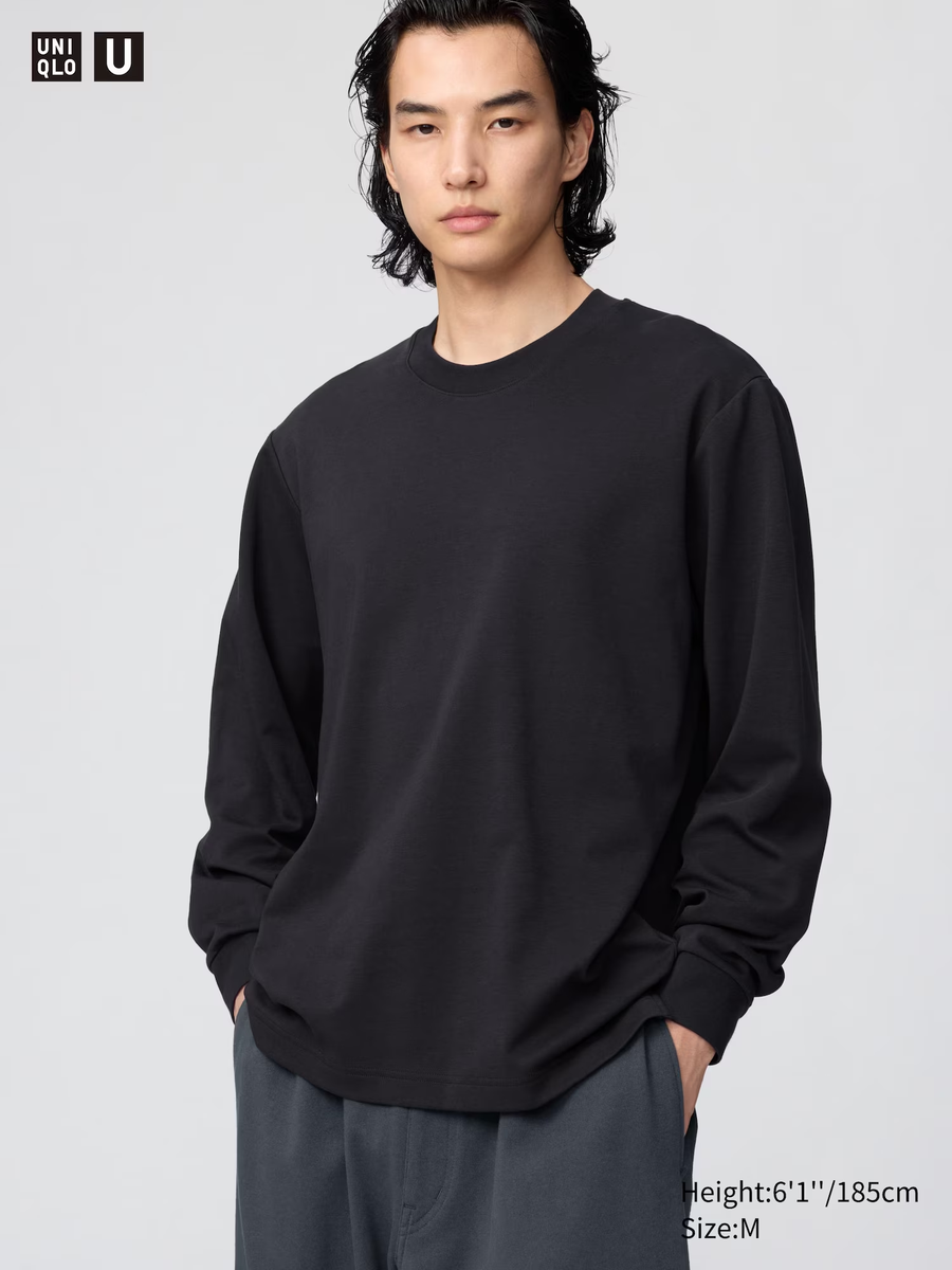 AIRism Cotton Striped T-Shirt (Long Sleeve) Black