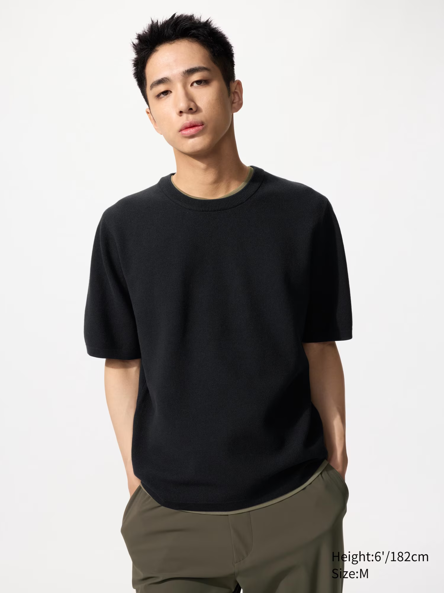 Washable Milano Ribbed Knitted T-Shirt Black