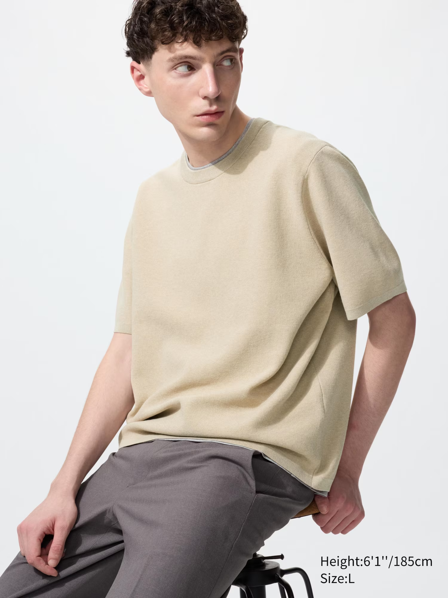 Washable Milano Ribbed Knitted T-Shirt Beige