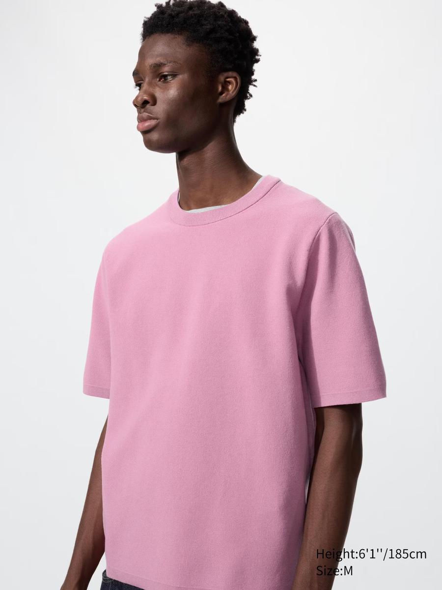 Washable Milano Ribbed Knitted T-Shirt Pink