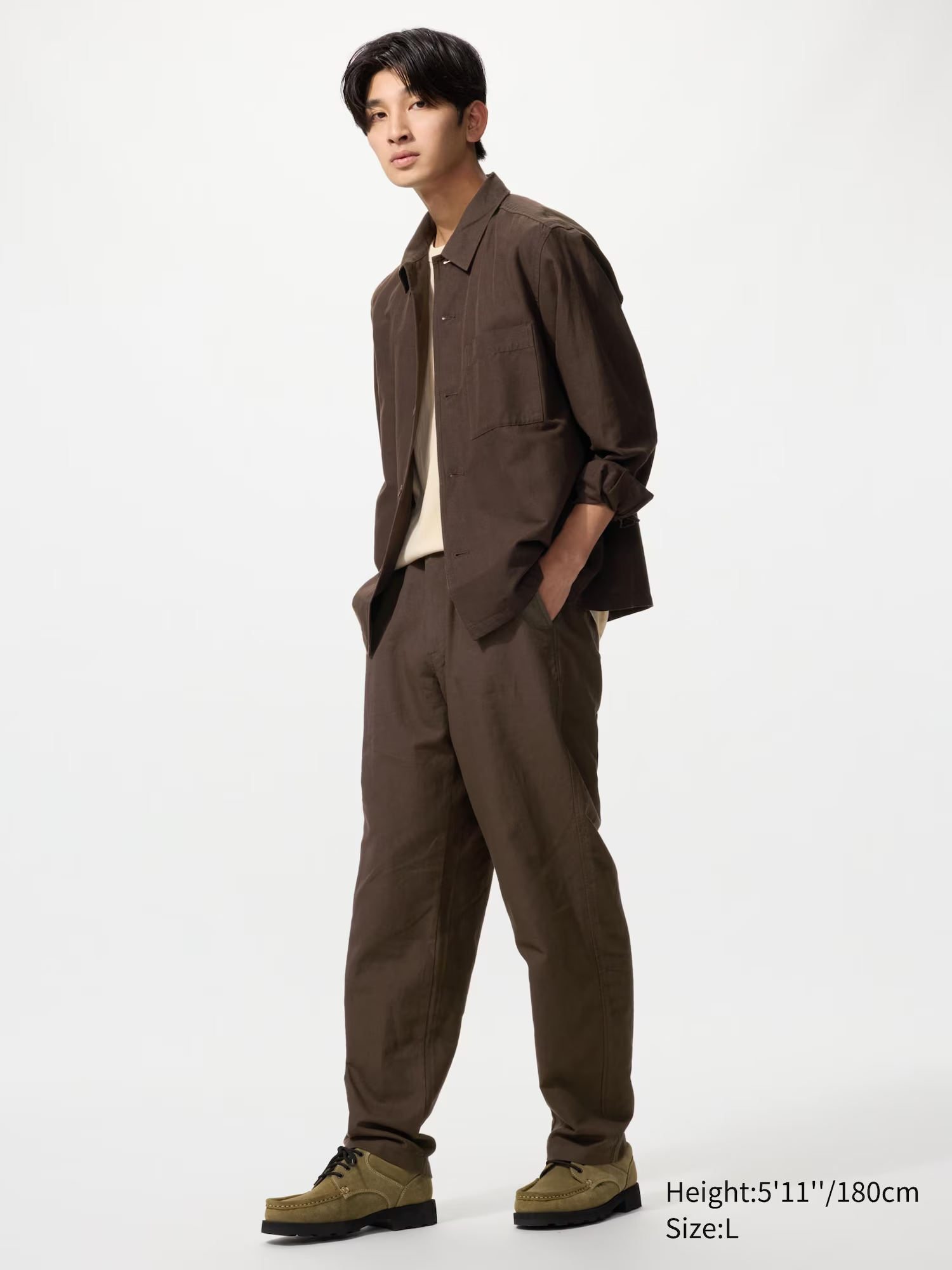Linen Blend Relaxed Trousers Dark Brown
