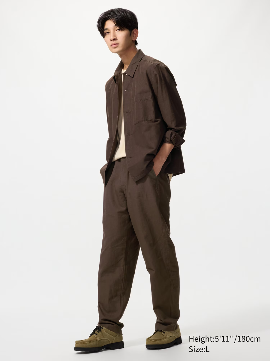 Linen Blend Relaxed Trousers Dark Brown