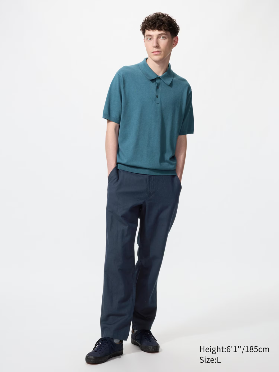 Linen Blend Relaxed Trousers Navy