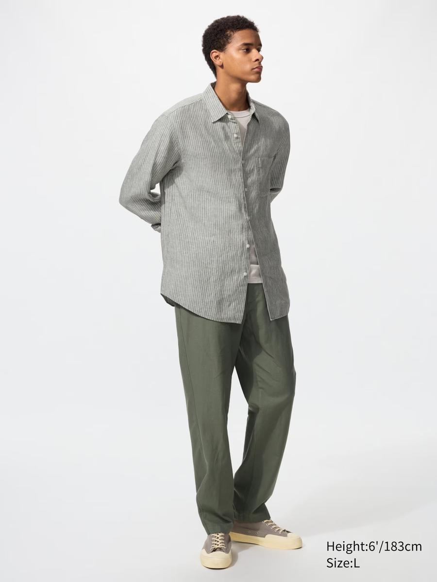 Linen Blend Relaxed Trousers Olive