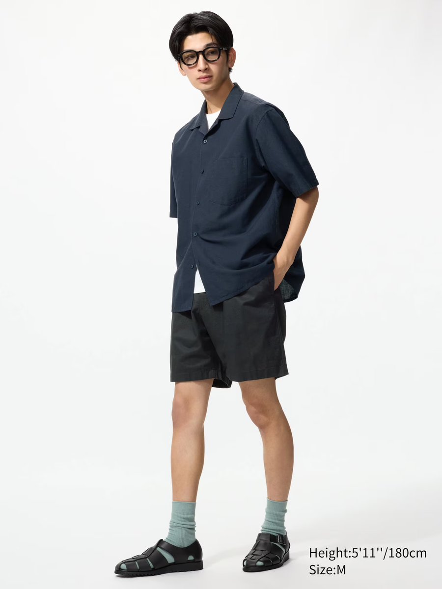 Linen Blend Easy Shorts Black