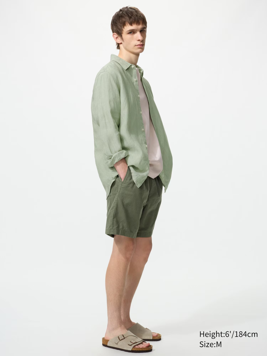 Linen Blend Easy Shorts Olive