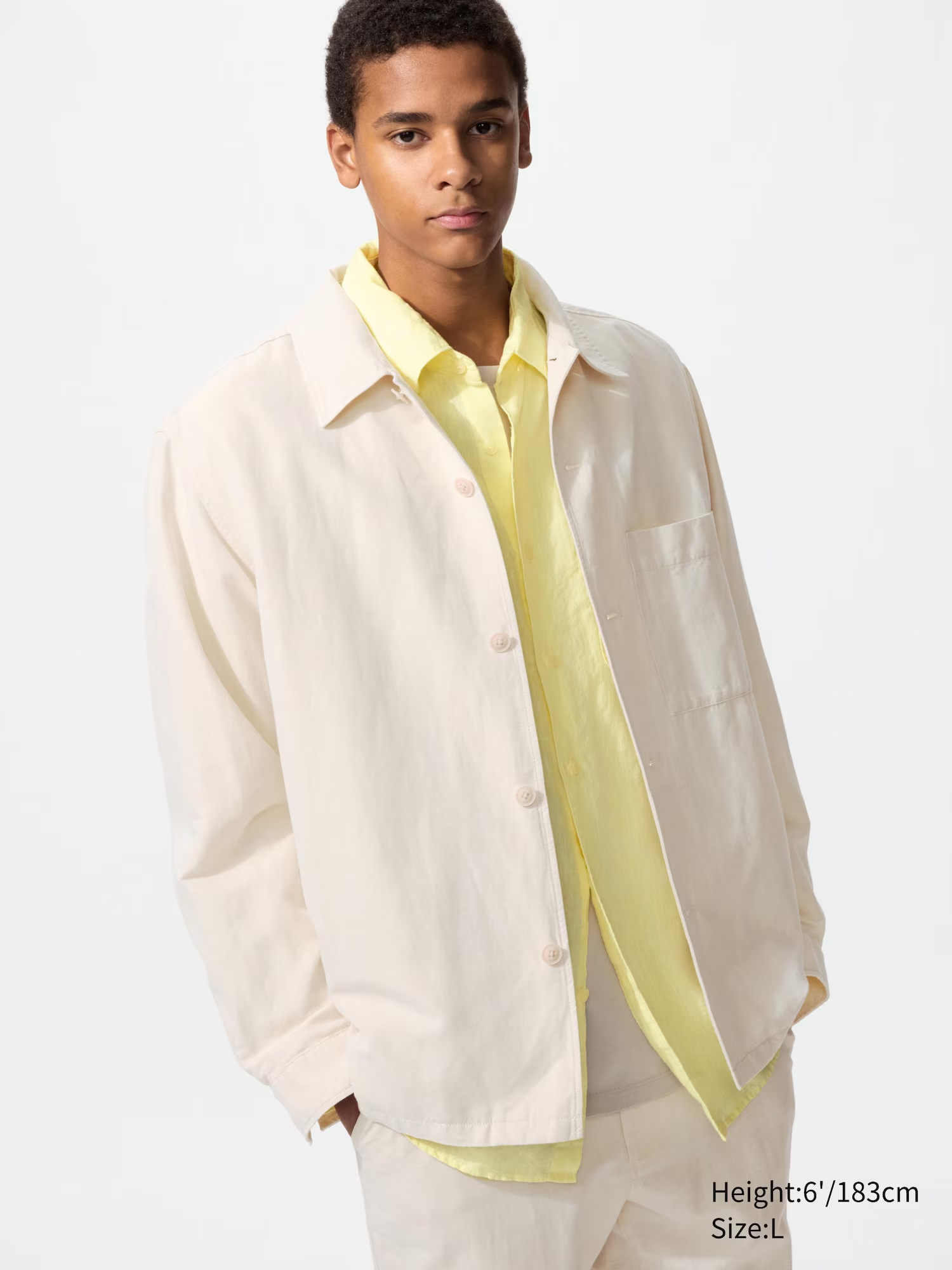 Cotton Linen Blend Shirt Jacket Natural