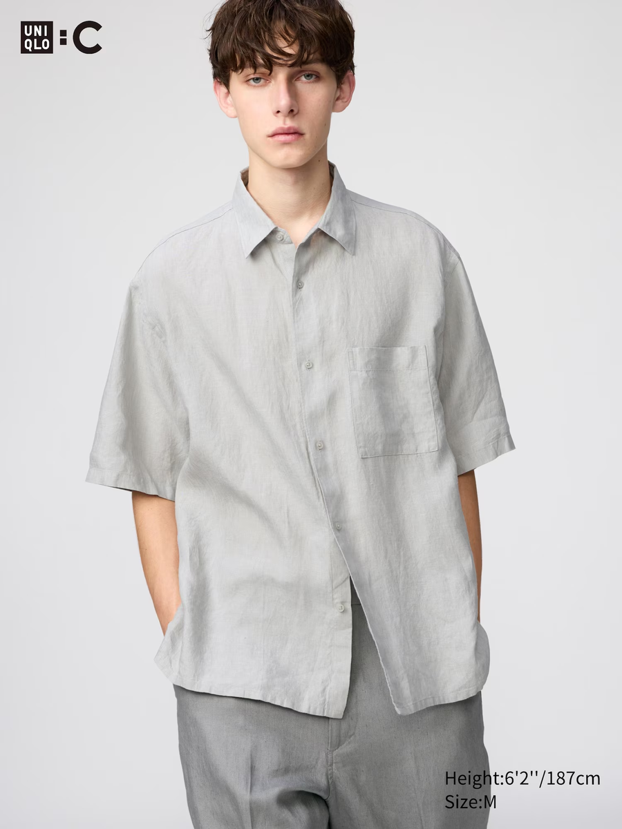 100% Premium Linen Oversized Shirt Grey