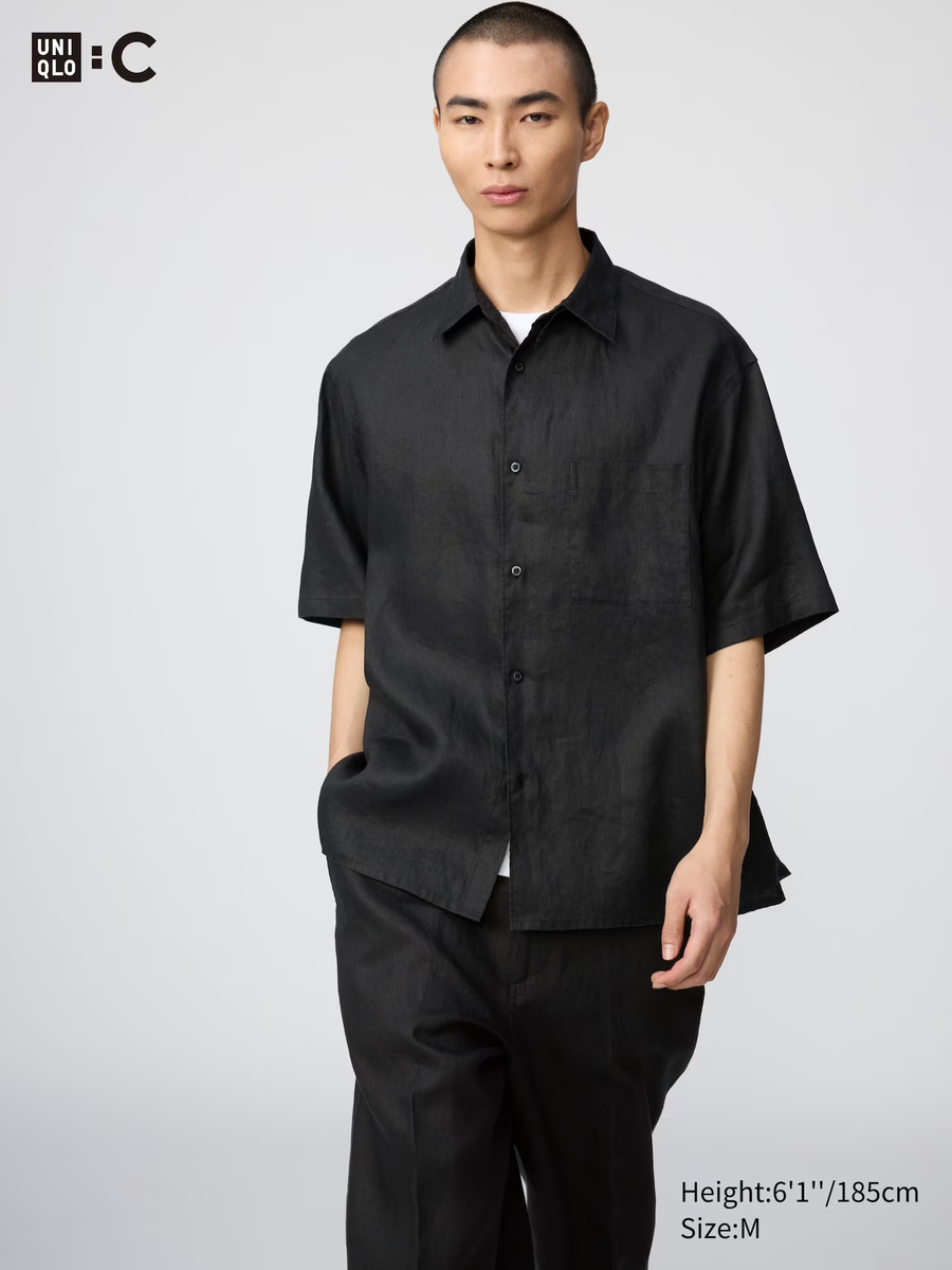 100% Premium Linen Oversized Shirt Black