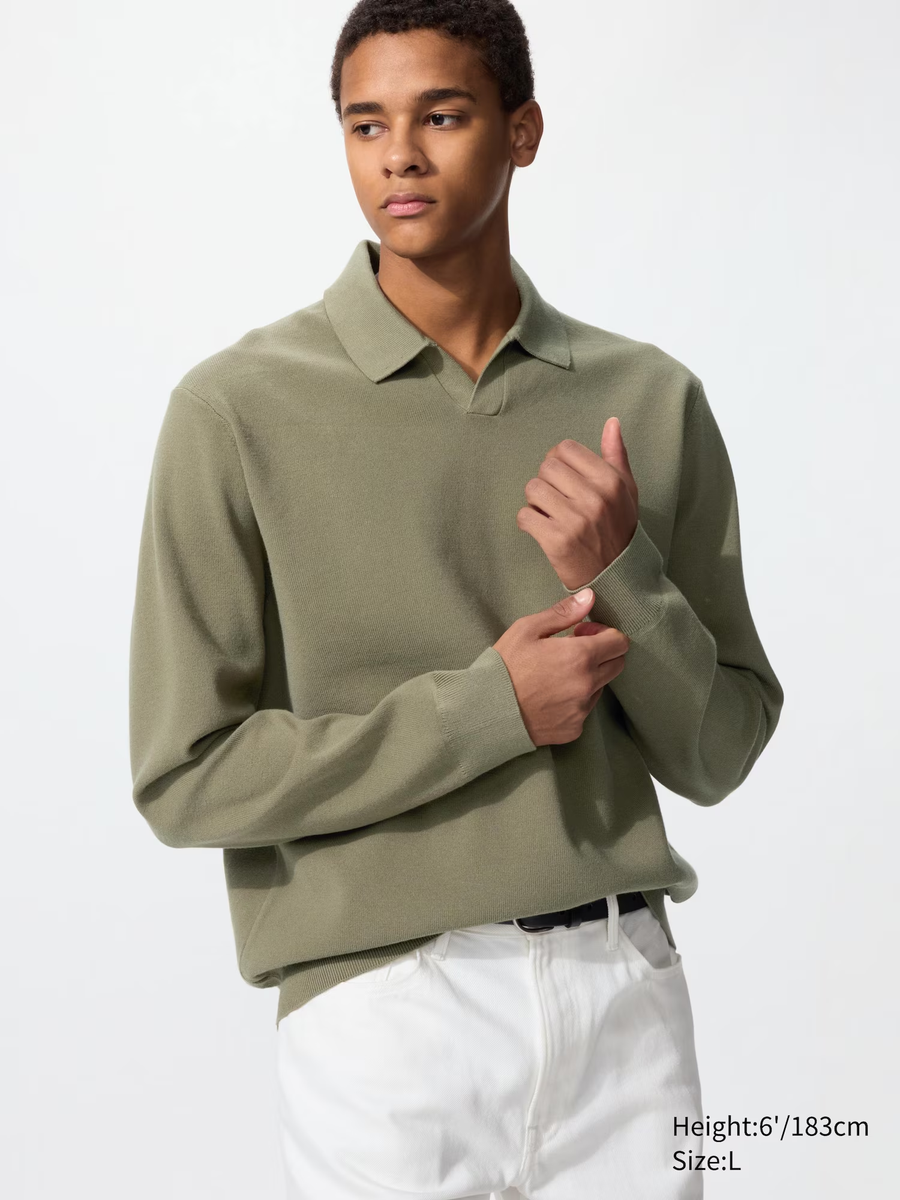 Washable Milano Ribbed Skipper Polo Jumper Green