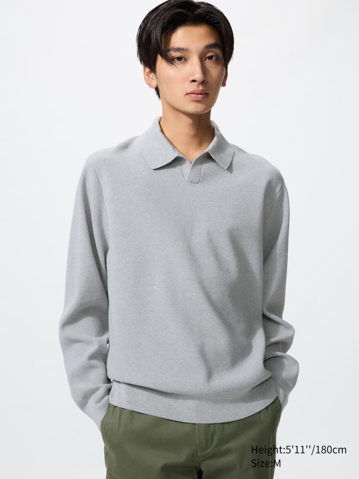 Washable Milano Ribbed Skipper Polo Jumper Grey
