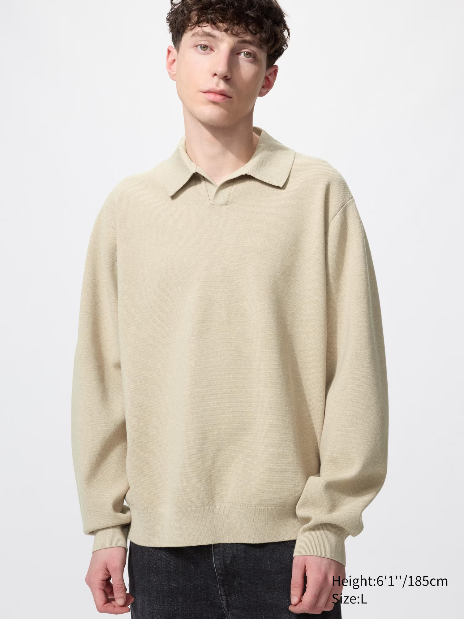 Washable Milano Ribbed Skipper Polo Jumper Beige