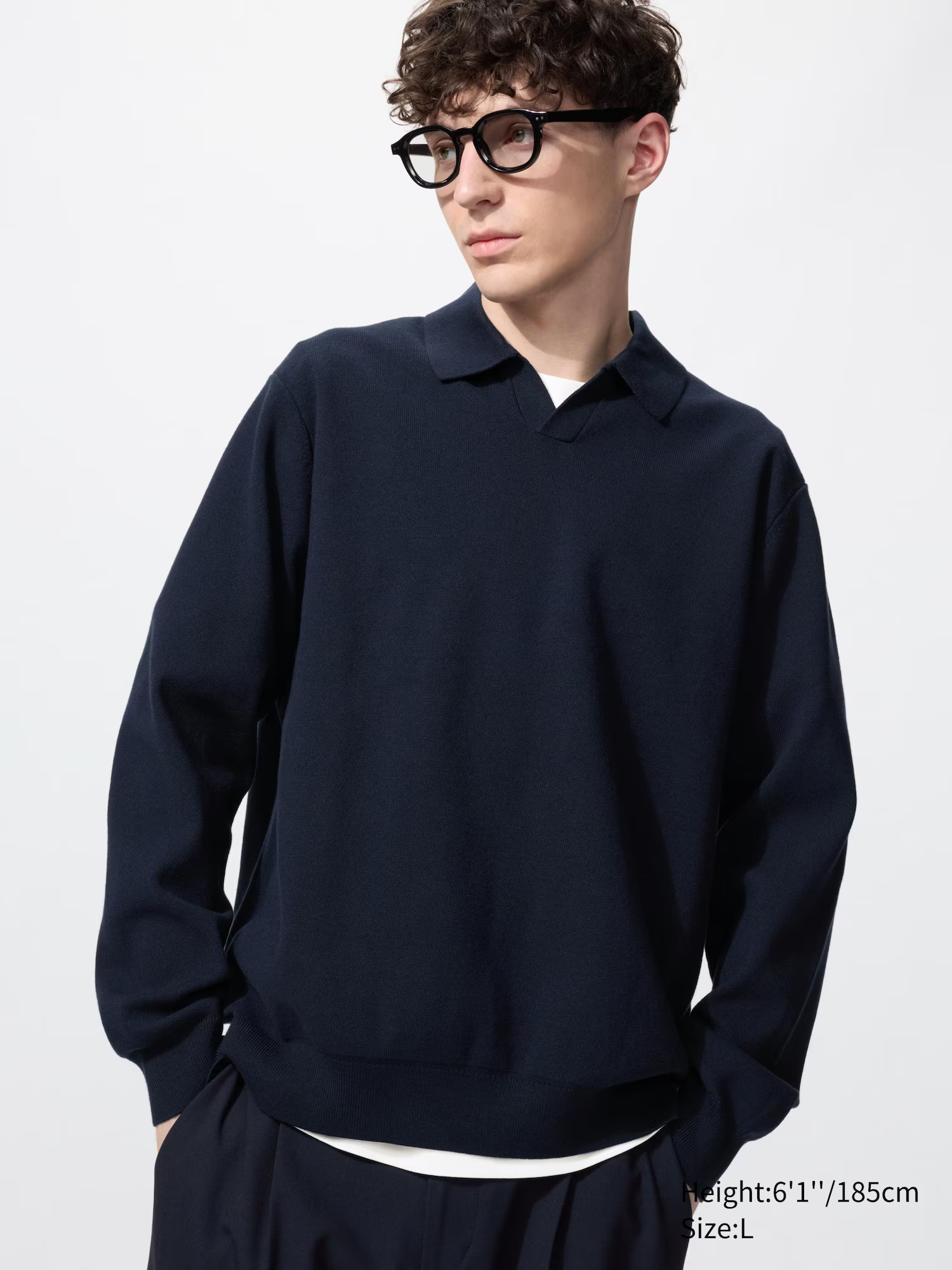 Washable Milano Ribbed Skipper Polo Jumper Navy