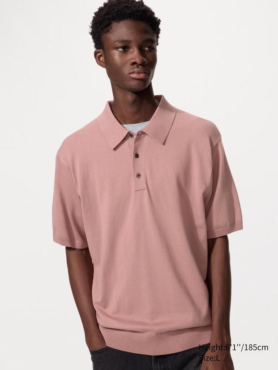 Washable Knit Polo Jumper (Short Sleeve) Pink
