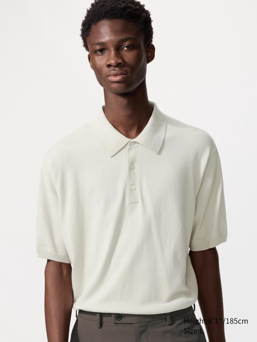 Washable Knit Polo Jumper (Short Sleeve) Natural