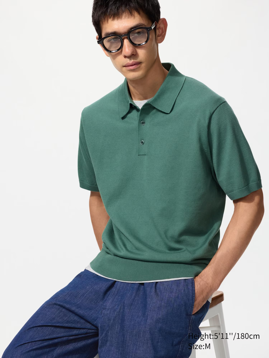 Washable Knit Polo Jumper (Short Sleeve) Green