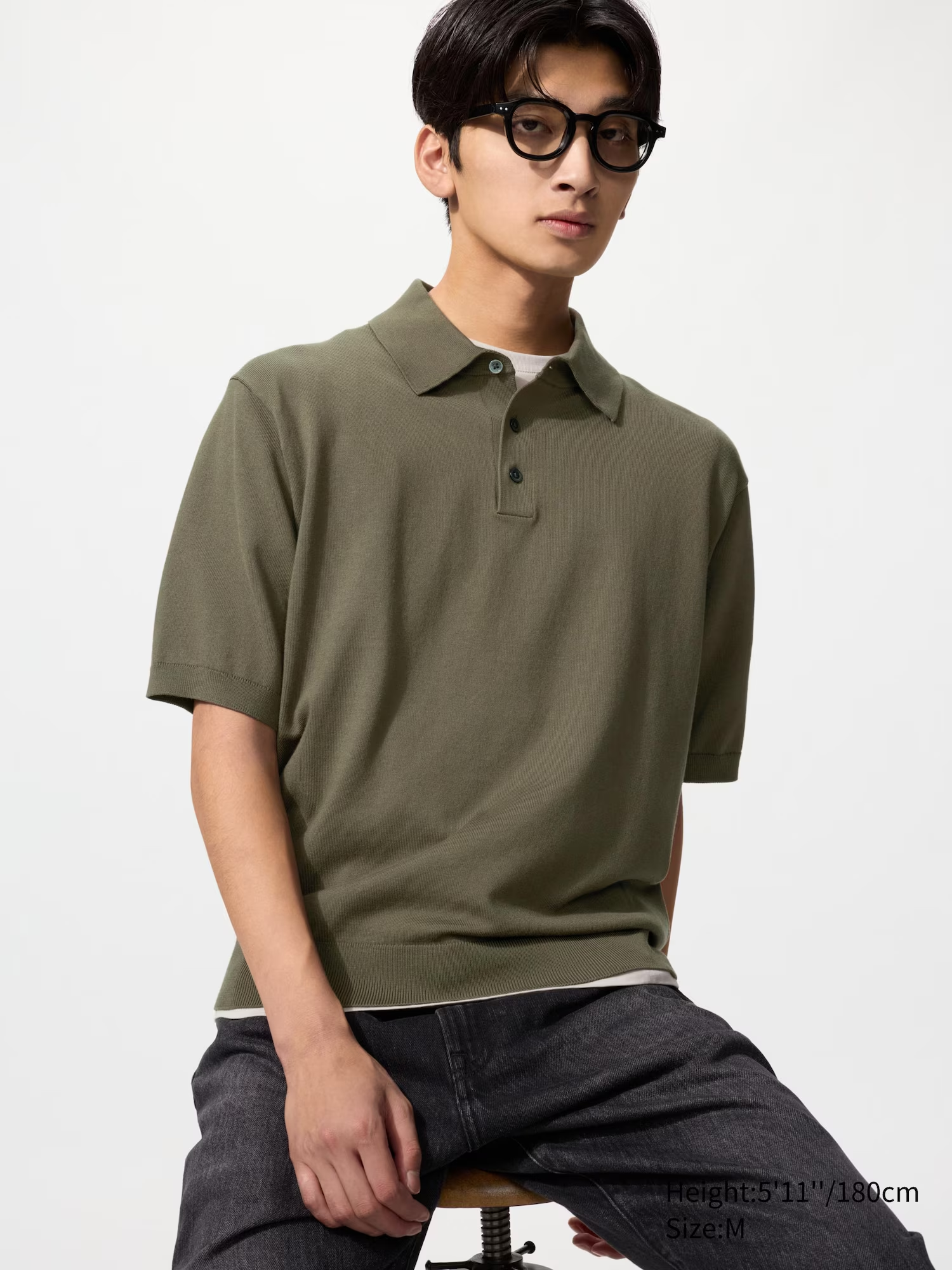 Washable Knit Polo Jumper (Short Sleeve) Olive