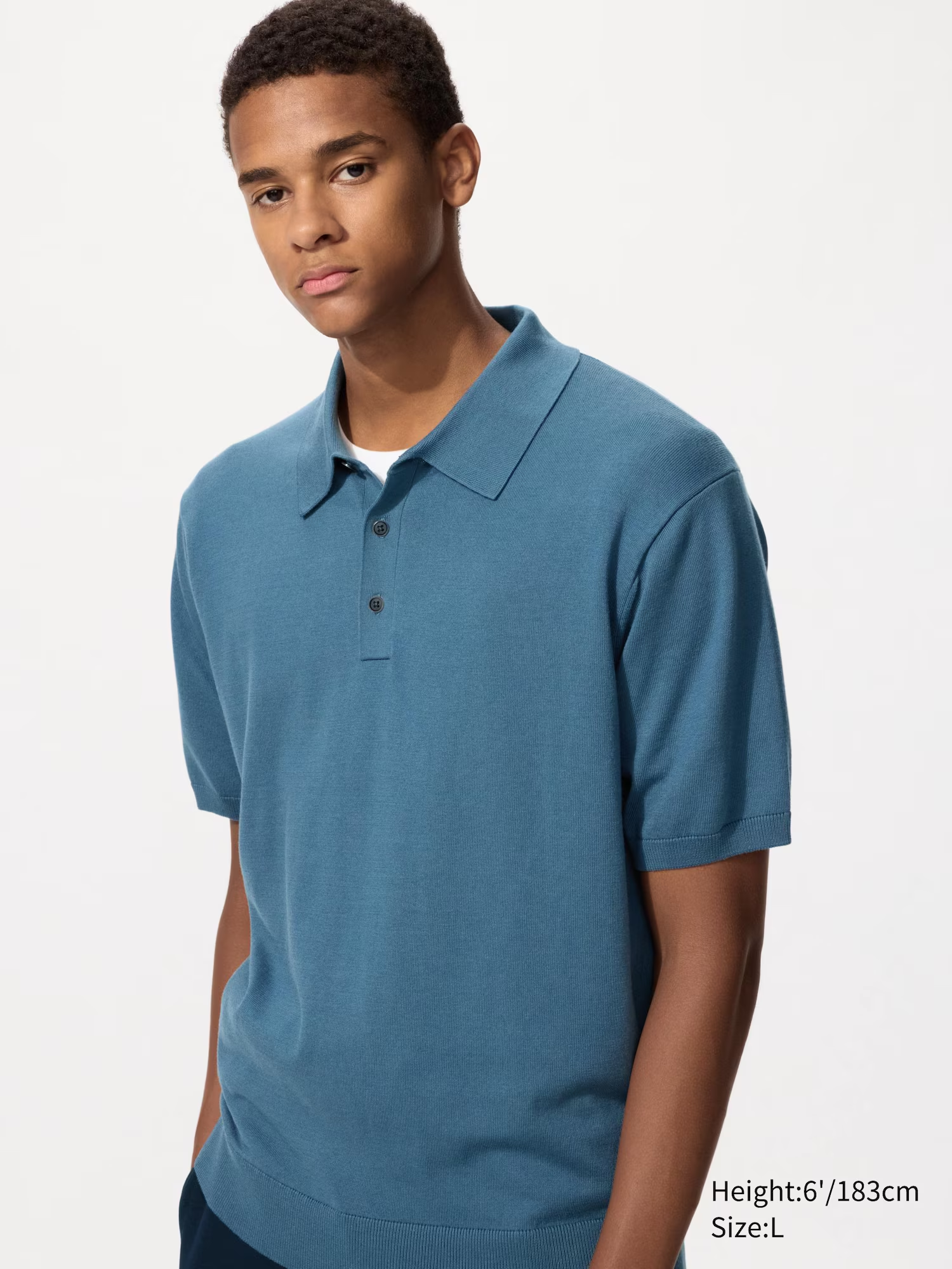 Washable Knit Polo Jumper (Short Sleeve) Blue