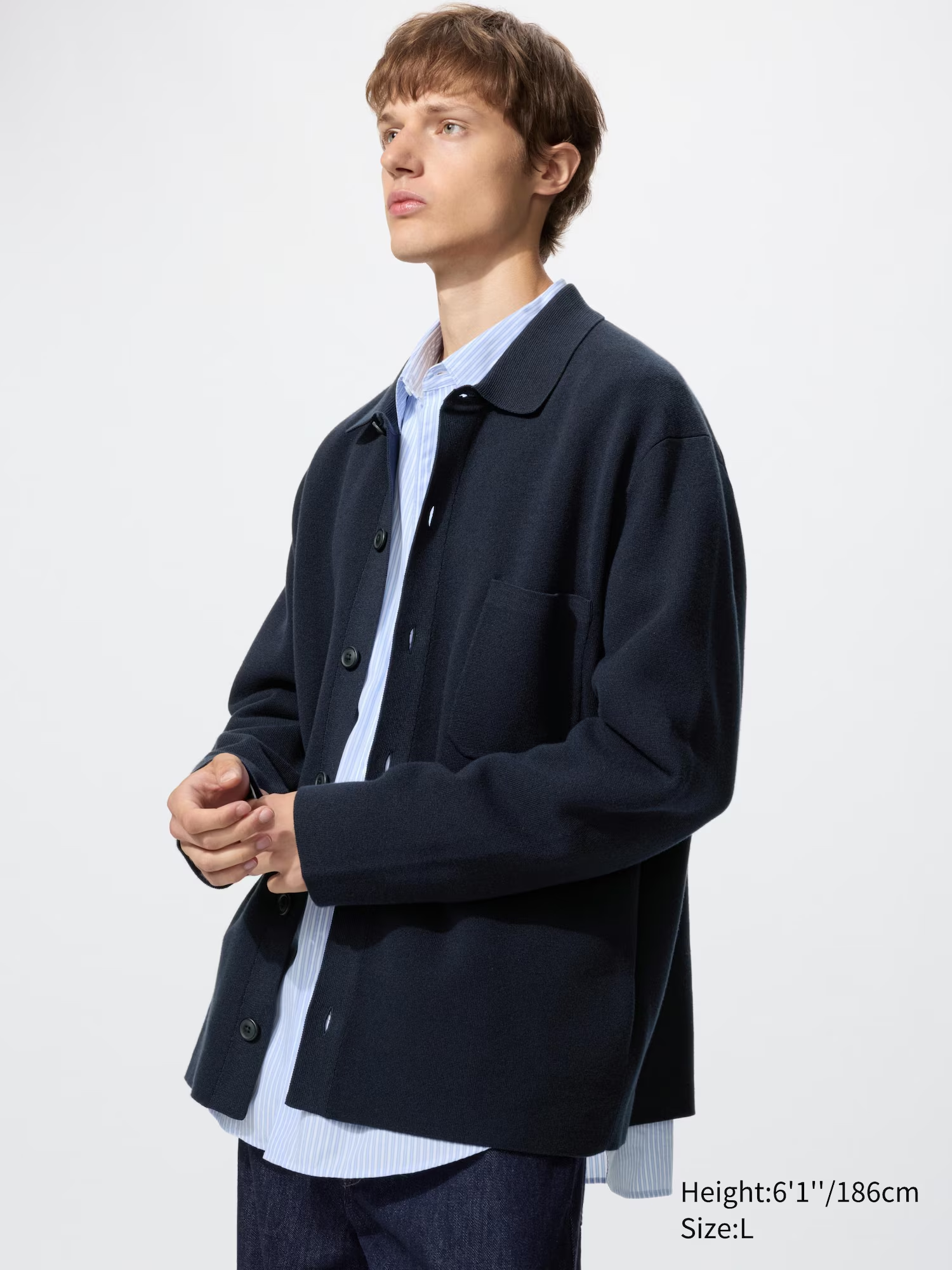Milano Ribbed Shirt Collar Cardigan Navy