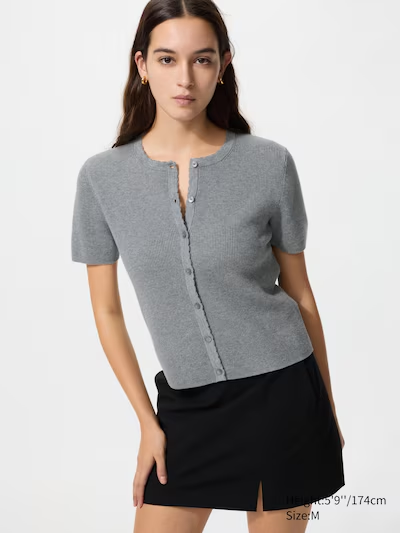 Scalloped Crew Neck Cardigan (Short Sleeve)